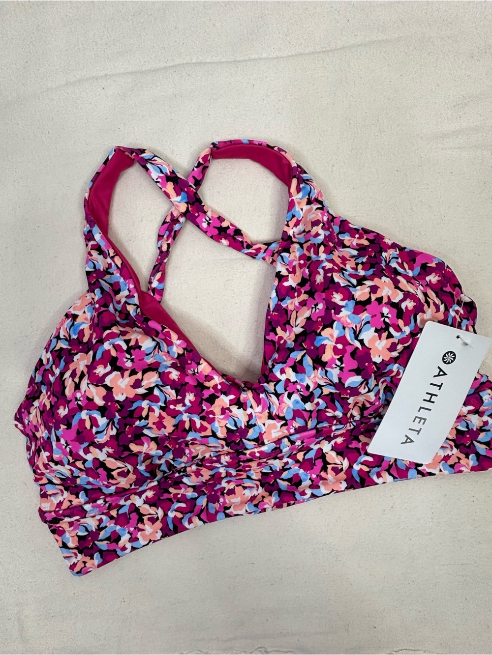 🏷️NWT Athleta Plunge Bikini Top Large D/DD Cups Floral Pink Multi Removable Cups